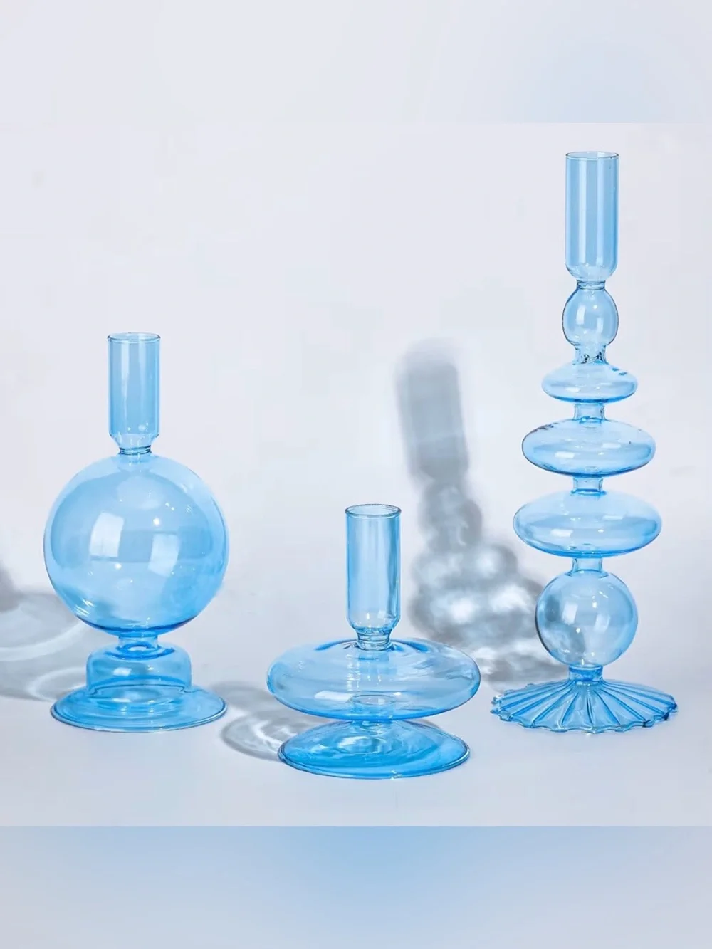 Set of 3 Wavy Taper Glass Candle Holders